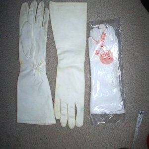 Miss Aris White 10” Poly Embroidered DRESS GLOVES Opera Formal + Longer Set